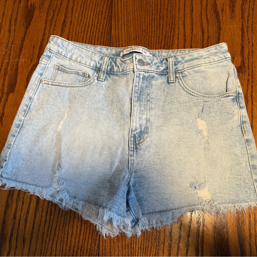 Celebrity pink denim shorts